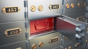 A red safe deposit box (indicating what should not be kept in it)