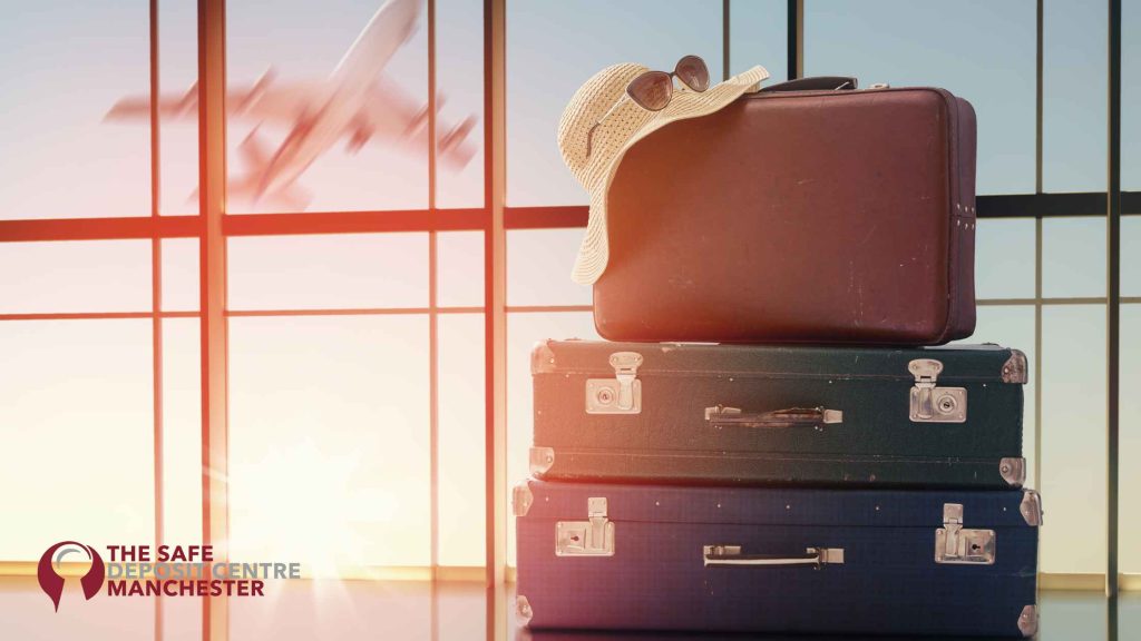 luggage stacked in an airport